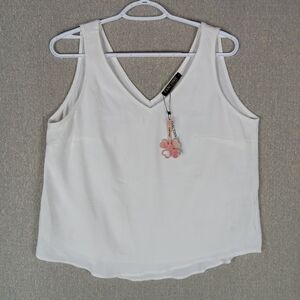 Fancyinn Tank Top Womens Large White Sleeveless Flowy V-neck Blouse Cami Tunic